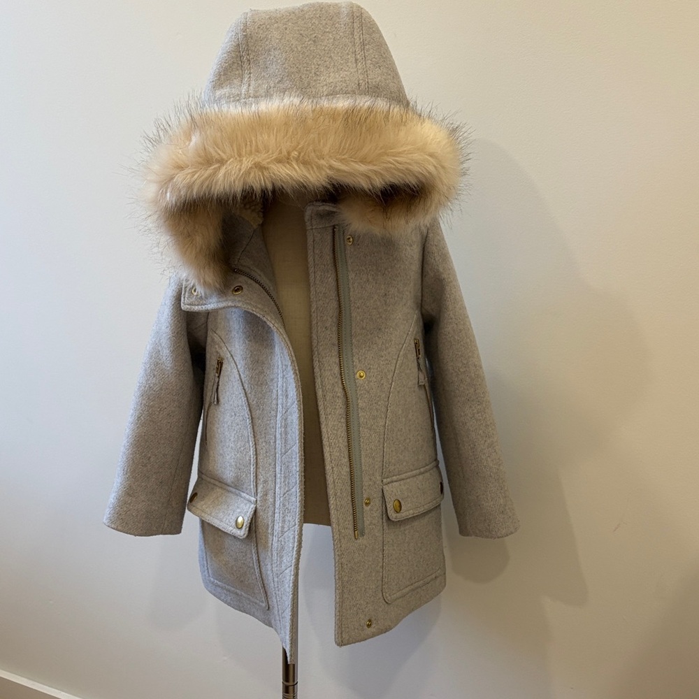 Crewcuts Gray Pea Coat with Faux Fur Trim